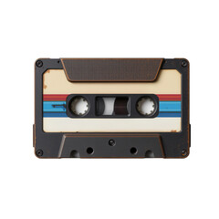 Naklejka premium Vintage audio cassette tape with retro design and colorful stripes