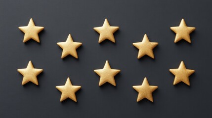 Golden Stars on a Dark Surface Creating a Festive Background Perfect for Celebrations, Awards, and Decorative Themes in Stock Photography