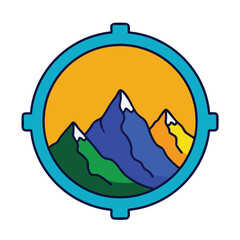 Obraz premium Stylized of mountains within a compass-like circle.