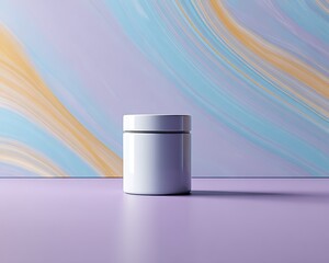 Glossy product jar nestled on vibrant minimal dreamy abstract surface
