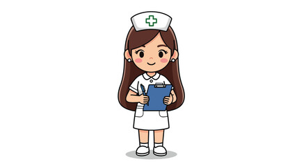 Adorable Cartoon Nurse Character Holding a Clipboard.