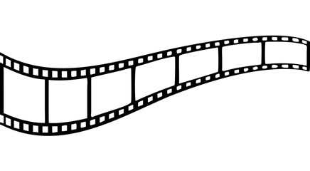 Film strip icon used for videography elements, Roll of retro film strip on isolated white background. Curved film strip icon. Cinema reel. Old white and black film tapes of 35mm. Vector illustration.
