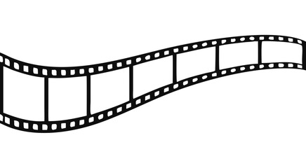 Film strip icon used for videography elements, Roll of retro film strip on isolated white background. Curved film strip icon. Cinema reel. Old white and black film tapes of 35mm. Vector illustration.