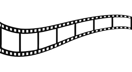 Film strip icon used for videography elements, Roll of retro film strip on isolated white background. Curved film strip icon. Cinema reel. Old white and black film tapes of 35mm. Vector illustration.