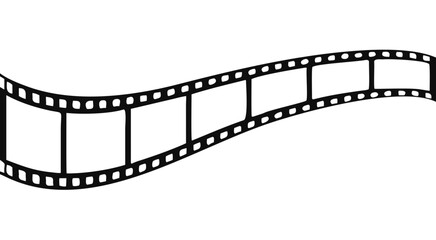 Film strip icon used for videography elements, Roll of retro film strip on isolated white background. Curved film strip icon. Cinema reel. Old white and black film tapes of 35mm. Vector illustration.