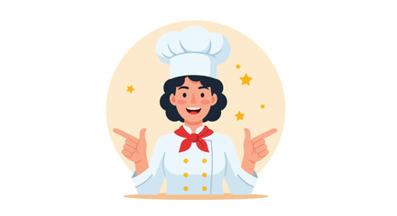 Cheerful Cartoon Chef in Traditional Uniform with Toque Blanche.
