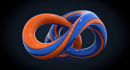 Intertwined orange and blue infinity symbol abstract 3d rendered object