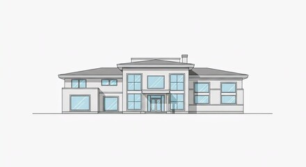 Modern two story house architectural drawing elevation perspective realistic design concept