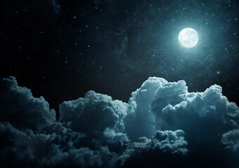   Panoramic view of the night sky, star and full moon. Evening cloud on starry sky moonlight background. Elements of this image furnished by NASA.