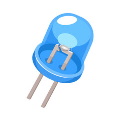 Blue LED Diode Isometric Electronic Component for Circuit and Technology Design Vector Illustration