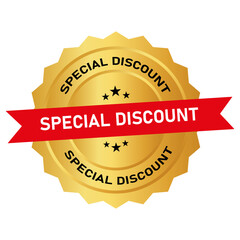 Vector art of golden seal with red ribbon and text special discount repeated