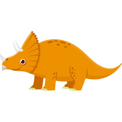 Cartoon Orange Triceratops Dinosaur Side View Cute Friendly Prehistoric Creature Transparent Background Vector Illustration