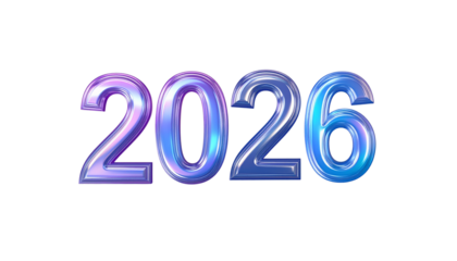 Futuristic glowing 2026 digits — isolated on transparent background