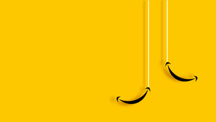 Abstract Yellow Background With Hanging White Lines And Simple Smile Design