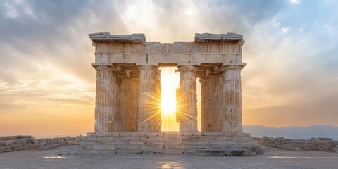 Obraz premium A stunning ancient structure framed by a radiant sunset, highlighting the beauty of historical architecture.