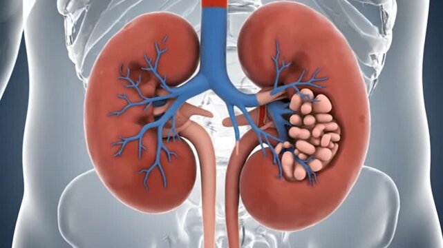 Adrenal Gland Anatomy Illustration Showing Kidneys and Vascular Structure in Detailed Medical Visualization Against Soft Gray Background | Endocrine System Visual Guide