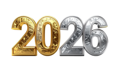 Neon light 2026 number effect — isolated on transparent background