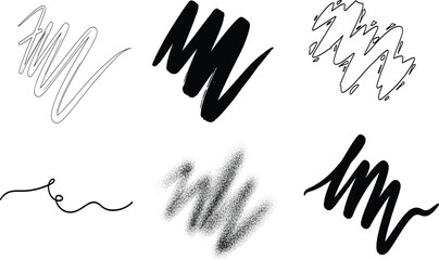 Obraz premium Abstract Hand-Drawn Scribble and Brush Stroke Vector Set: Black Ink Marker Texture Elements.
