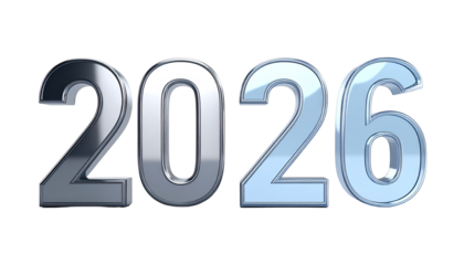 Abstract futuristic 2026 year text — isolated on transparent background