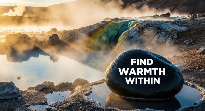 A hot spring landscape with colorful geothermal activity and steam