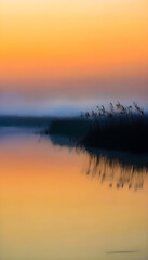 Twilight Reflections: Serene Orange and Violet Hues Mirrored in Tranquil Waters for a Stunning Nature Scene Photography