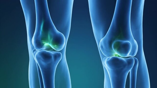 3D Rendering of Human Knee Joints with Glowing Cartilage.