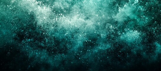 Fototapeta premium An abstract dark grainy background with a noise texture serves as the setting for a glowing blue green shape on a dynamic black poster backdrop