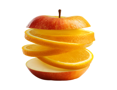 Hybrid Fruit Stack: Sliced Apple and Orange Fusion isolated on a transparent background