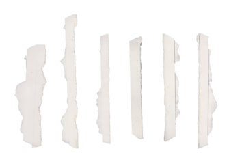 Several strips of white paper are arranged vertically isolated on transparent background