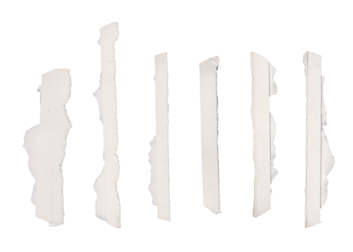Several strips of white paper are arranged vertically isolated on transparent background