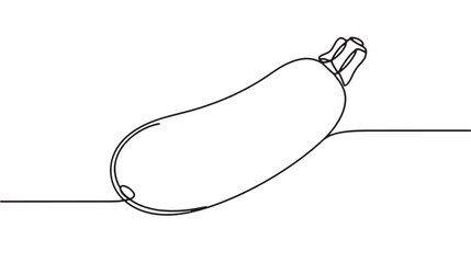 Minimalist line art illustration of a single zucchini on a clean white background.
