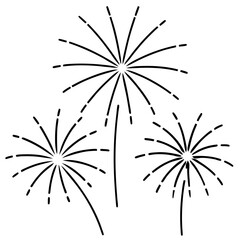Obraz premium Simple black line art drawing of three abstract fireworks bursting on a white background