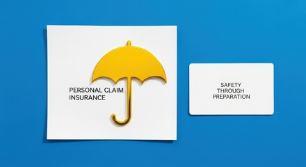 A yellow umbrella representing personal insurance on a blue background