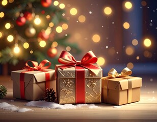 Christmas Give Boxes with Bows and Ribbons