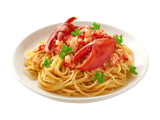 Gourmet Lobster Spaghetti Pasta isolated on a transparent background