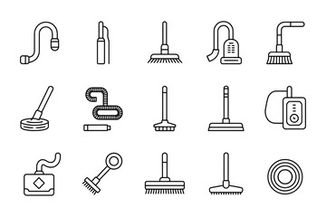 Obraz premium Vector art of set of cleaning tools line art for design use