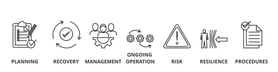 Business continuity banner vector illustration concept icon for planning, recovery, management, ongoing operation, risk, resilience, and procedures