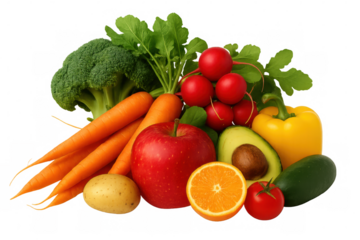 Grouping fresh fruits and vegetables showcasing healthy eating and a balanced diet on transparent background
