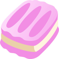 Pink Layered Dessert With Three Stripes On Top And Cream Filling Between Layers Isolated On White Background