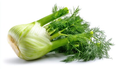 Fresh fennel bulb with green fronds, a healthy vegetable.