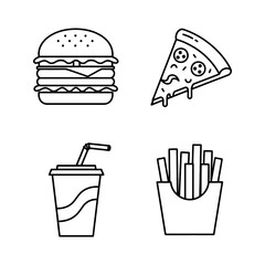 food icons, burger, pizza, soda, fries