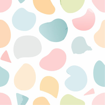 Abstract pastel colored blobs and shapes on a white background.