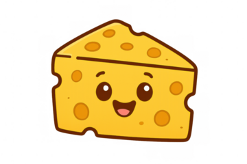 Cute cheese character smiling, vector illustration on transparent background, happy kawaii food emotion