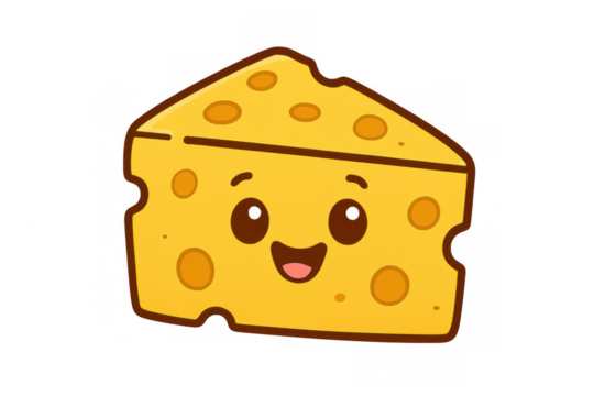 Cute cheese character smiling, vector illustration on transparent background, happy kawaii food emotion