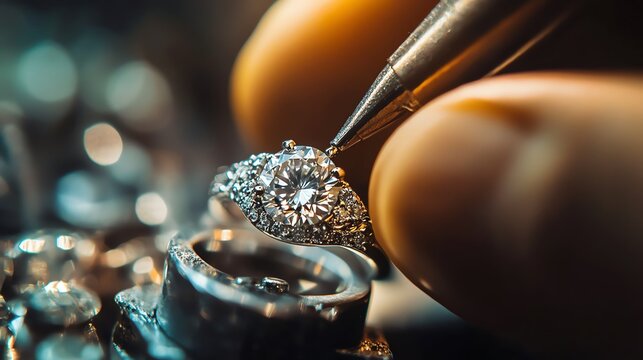 A close-up of a jeweler crafting a ring. - Powered by Adobe