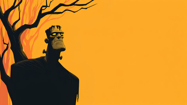 Frankenstein monster silhouette illustration. Cartoon character for Halloween Stock Illustration