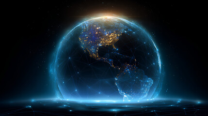 Obraz premium Futuristic Digital Network Globe Background Stock Vector
