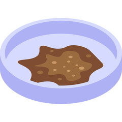 A Flat Design Isometric Icon Depicting a Petri Dish with a Brown Substance Inside on a Transparent Background