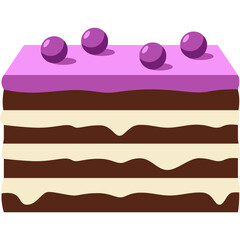 Pixel Art Chocolate Cake with Purple Frosting and Berries Transparent Background