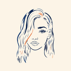 Woman Face Line Art Drawing. Modern Trendy Line Art Vector Illustration of Abstract Female Face. Minimalist Style Hand Drawn Woman Portrait for Prints, Social Media, Wall Art, Tote Bag